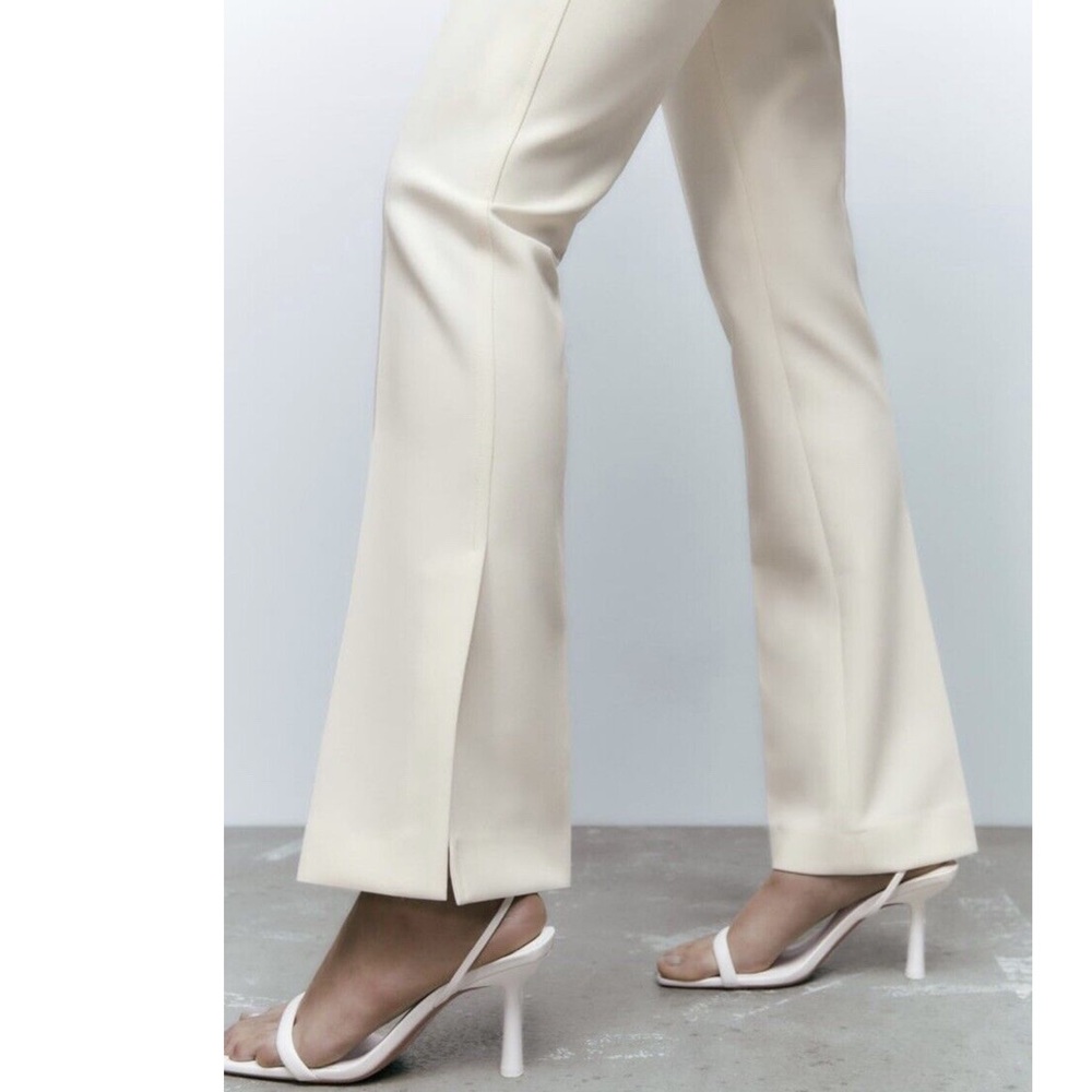 ZARA Ecru Vented Slit Hem Straight Leg Trousers Pants sz Small $89.90 - Picture 6 of 14